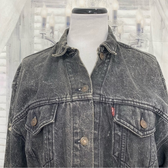 Levis Medium Trucker Jacket Denim Cotton Button Black Stonewash Retro Oversized - Picture 3 of 16